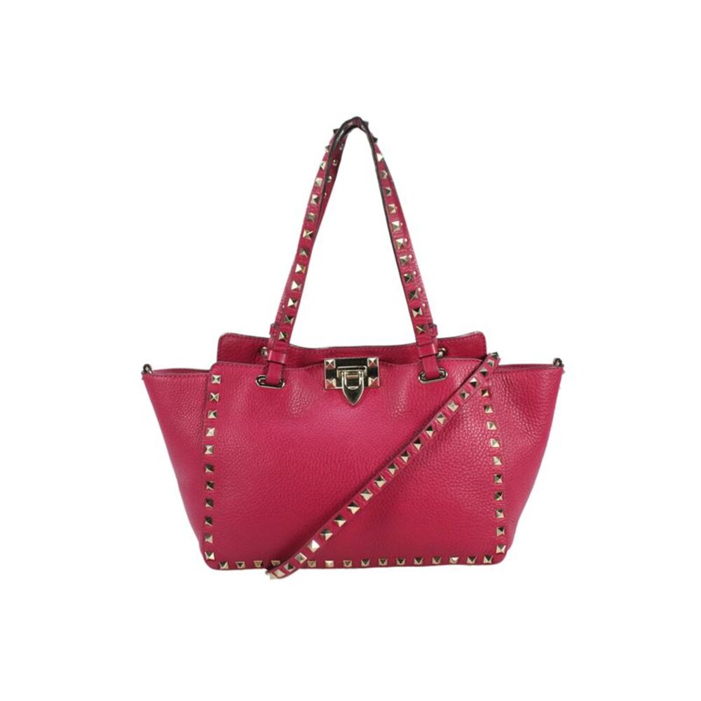 Valentino Womens Leather Garavani Rockstud Tote Handbag Pink